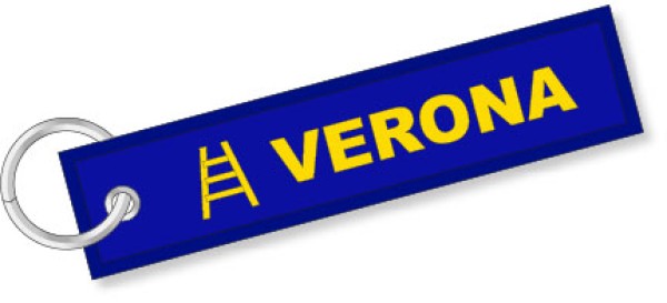 Portachiavi ricamato Verona Scala giallo blu chiaro
