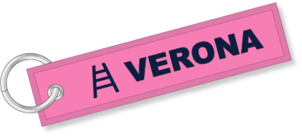 Portachiavi ricamato Verona Scala rosa blu