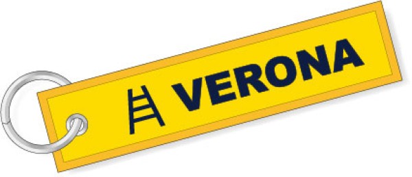 Portachiavi ricamato Verona Scala giallo blu scuro