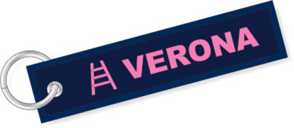Portachiavi ricamato Verona Scala blu rosa