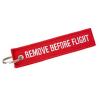 Portachiavi ricamati remove before flight in tessuto rosso Portachiavi Remove Before Flight